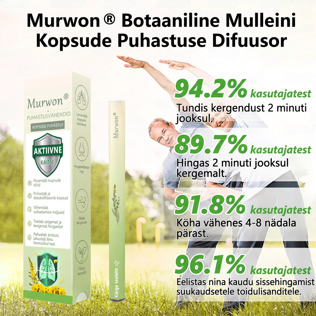 Tipptasemel eesti toode koduse kohaletoimetamisega 🥇 Murwon® taimne aurinhalaator kopsude puhastamiseks 🌽 Tõhus abi köha, kurgupõletiku, hingamisraskuste, lima, nohu, bronhiidi ja allergiate korral ❤️