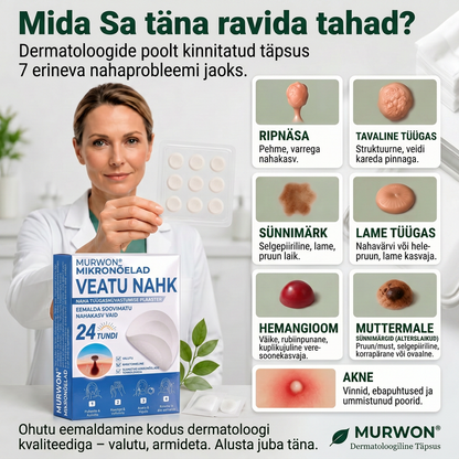 🇪🇪 Kvaliteetne Eesti toode, kiire riigisisene tarne | MURWON® 🌥️ Mikronõeltega plaastrid nahadefektide ilmingute vähendamiseks 🥦 (Nahapaksjendite, tüügaste, sünnimärkide, pigmendilaikude ja muude nähtavate nahadefektide korral.) 💪