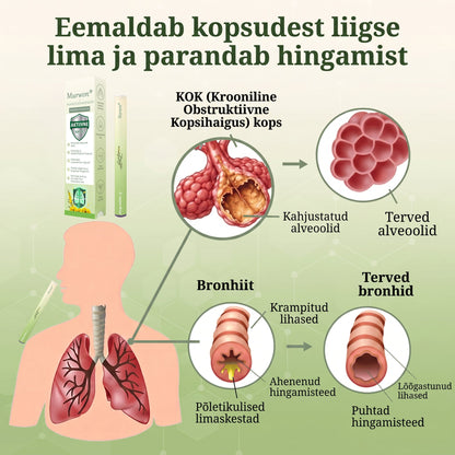 Tipptasemel eesti toode koduse kohaletoimetamisega 🥇 Murwon® taimne aurinhalaator kopsude puhastamiseks 🌽 Tõhus abi köha, kurgupõletiku, hingamisraskuste, lima, nohu, bronhiidi ja allergiate korral ❤️