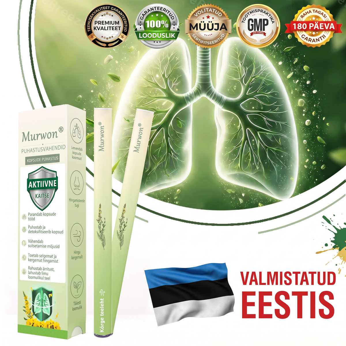 Tipptasemel eesti toode koduse kohaletoimetamisega 🥇 Murwon® taimne aurinhalaator kopsude puhastamiseks 🌽 Tõhus abi köha, kurgupõletiku, hingamisraskuste, lima, nohu, bronhiidi ja allergiate korral ❤️