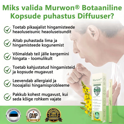 Tipptasemel eesti toode koduse kohaletoimetamisega 🥇 Murwon® taimne aurinhalaator kopsude puhastamiseks 🌽 Tõhus abi köha, kurgupõletiku, hingamisraskuste, lima, nohu, bronhiidi ja allergiate korral ❤️