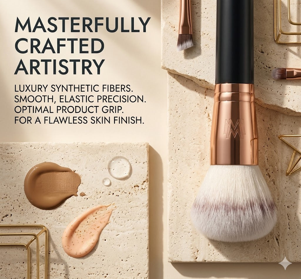 Double Ended Makeup Brush: Angled Contour & Round Foundation Brush for Blending Liquid, Powder, Concealer & Cream Blush