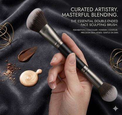Double Ended Makeup Brush: Angled Contour & Round Foundation Brush for Blending Liquid, Powder, Concealer & Cream Blush