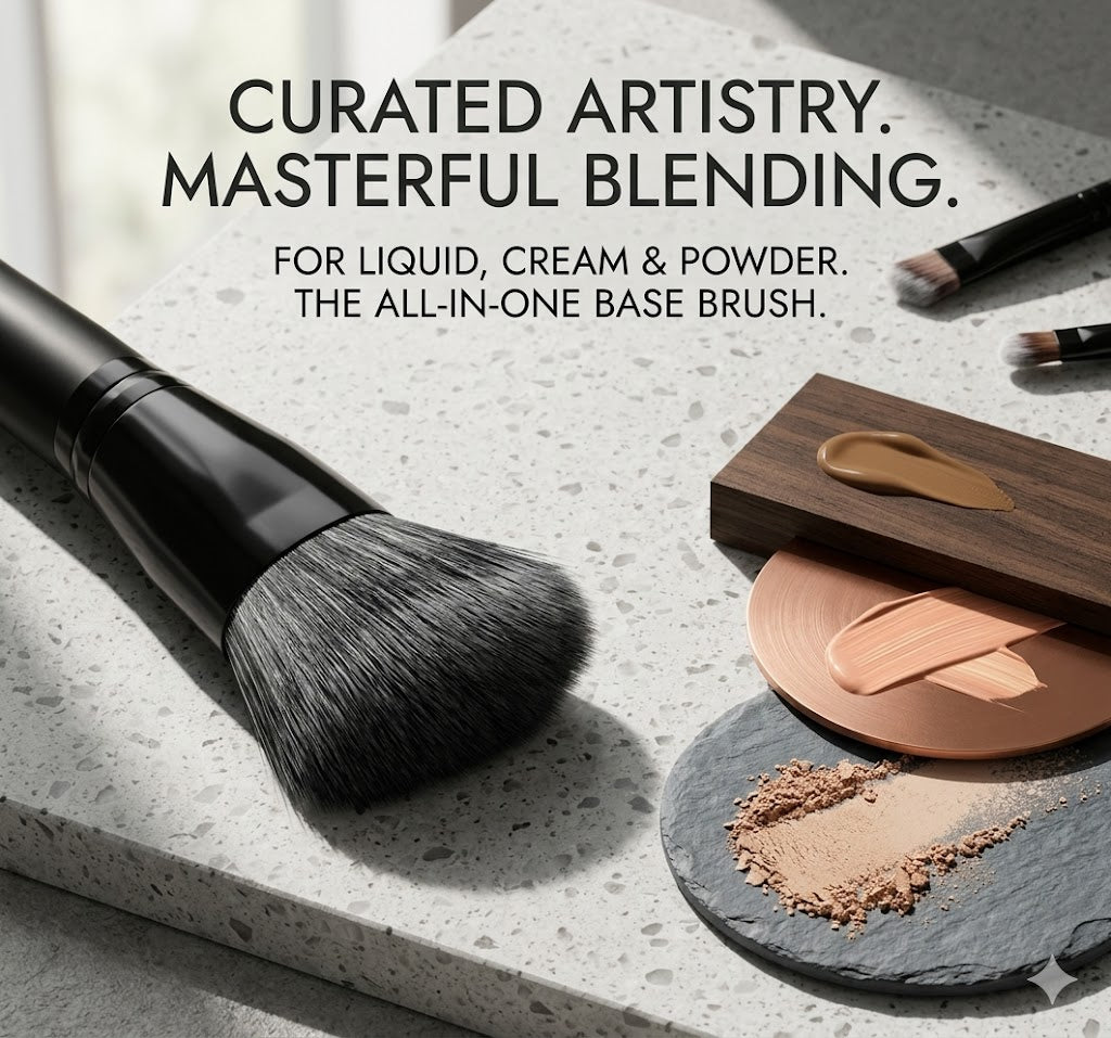 Double Ended Makeup Brush: Angled Contour & Round Foundation Brush for Blending Liquid, Powder, Concealer & Cream Blush