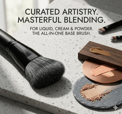 Double Ended Makeup Brush: Angled Contour & Round Foundation Brush for Blending Liquid, Powder, Concealer & Cream Blush