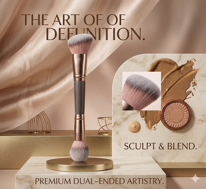 Double Ended Makeup Brush: Angled Contour & Round Foundation Brush for Blending Liquid, Powder, Concealer & Cream Blush