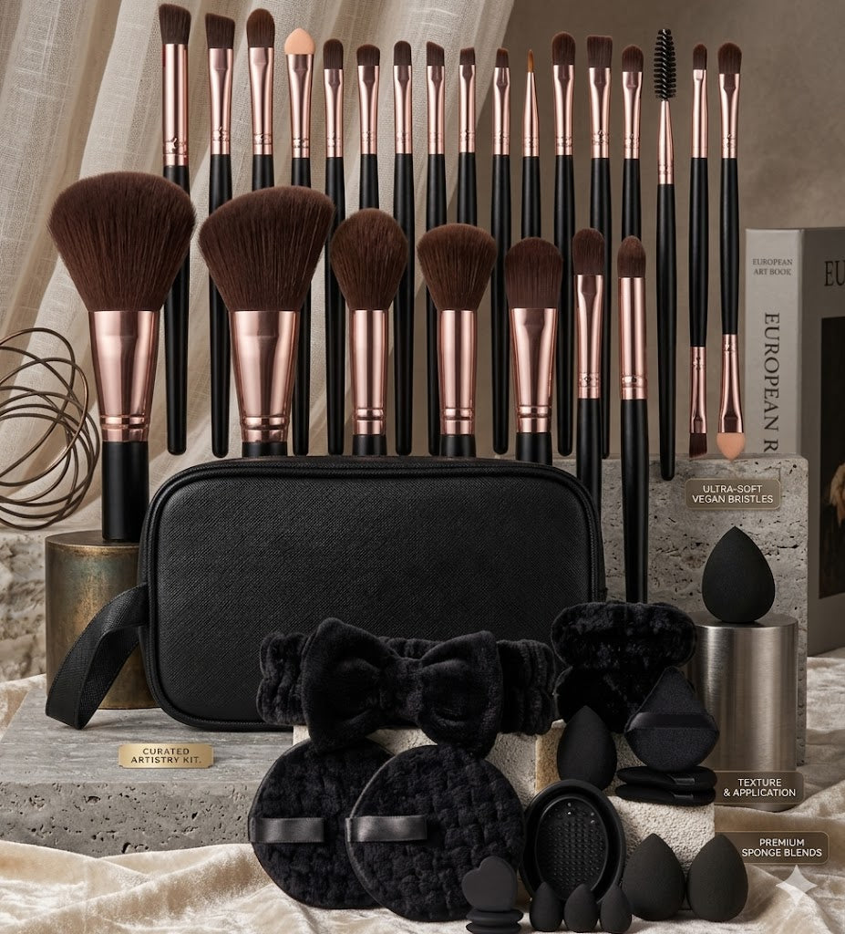 Ultimate 43PCS Complete Makeup Set - 24 Professional Brushes, Sponges & Puffs with Travel Case
