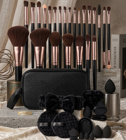 Ultimate 43PCS Complete Makeup Set - 24 Professional Brushes, Sponges & Puffs with Travel Case